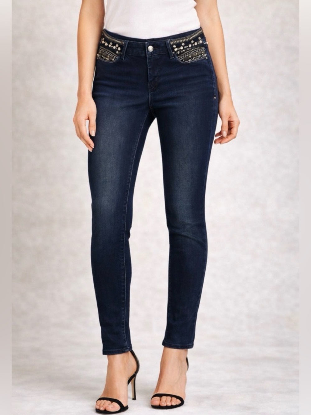 Fracomina Dark Wash Skinny Jeans | Studded Pocket Glam | Beyoncé Sexy Fit | NWT